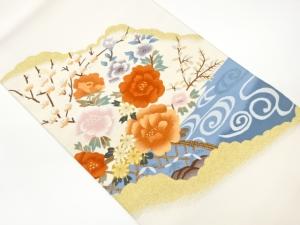 本綴れ花々に蛇籠・流水模様織出し名古屋帯